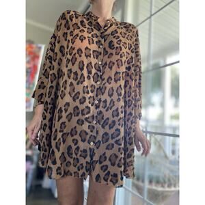Free People Intimately Wake Up Shirt Leopard Print One Size Boho